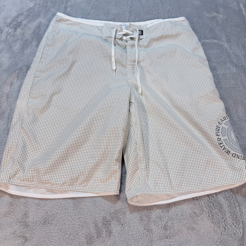 Element‎ Mens Grid Pattern Board Shorts Swim Trunks Size 32 White Gray